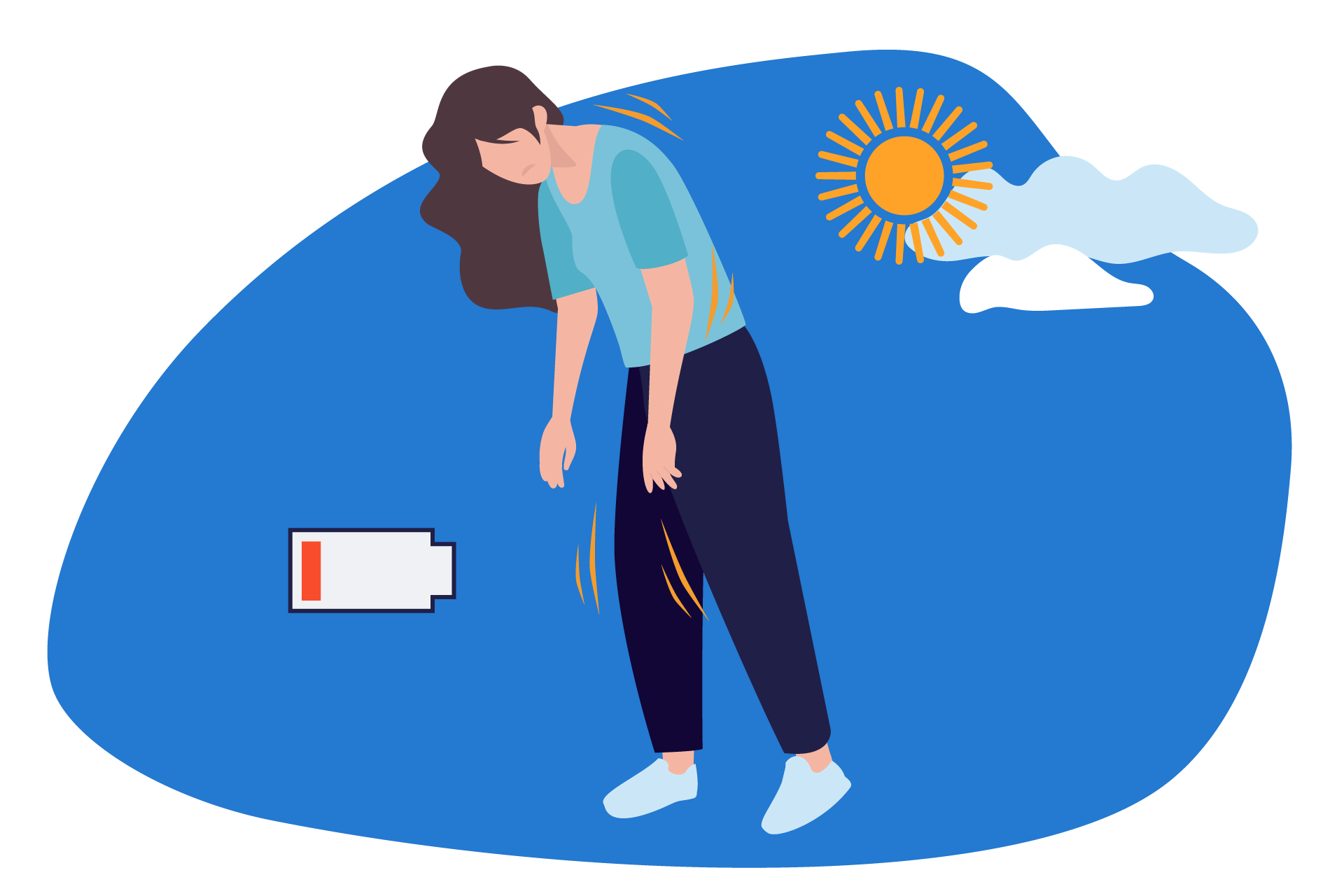 Ilustração de uma pessoa sem energias, em um dia de sol