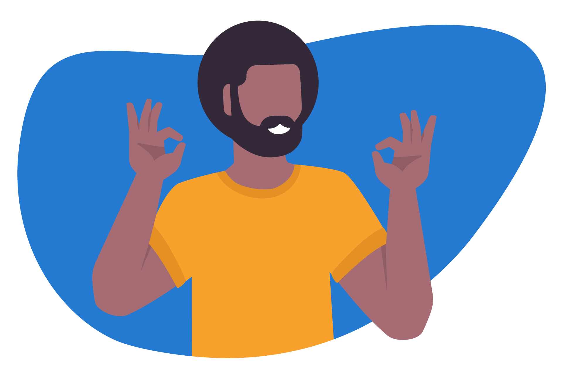 Desenho de homem feliz fazendo símbolo de "OK" com as mãos.