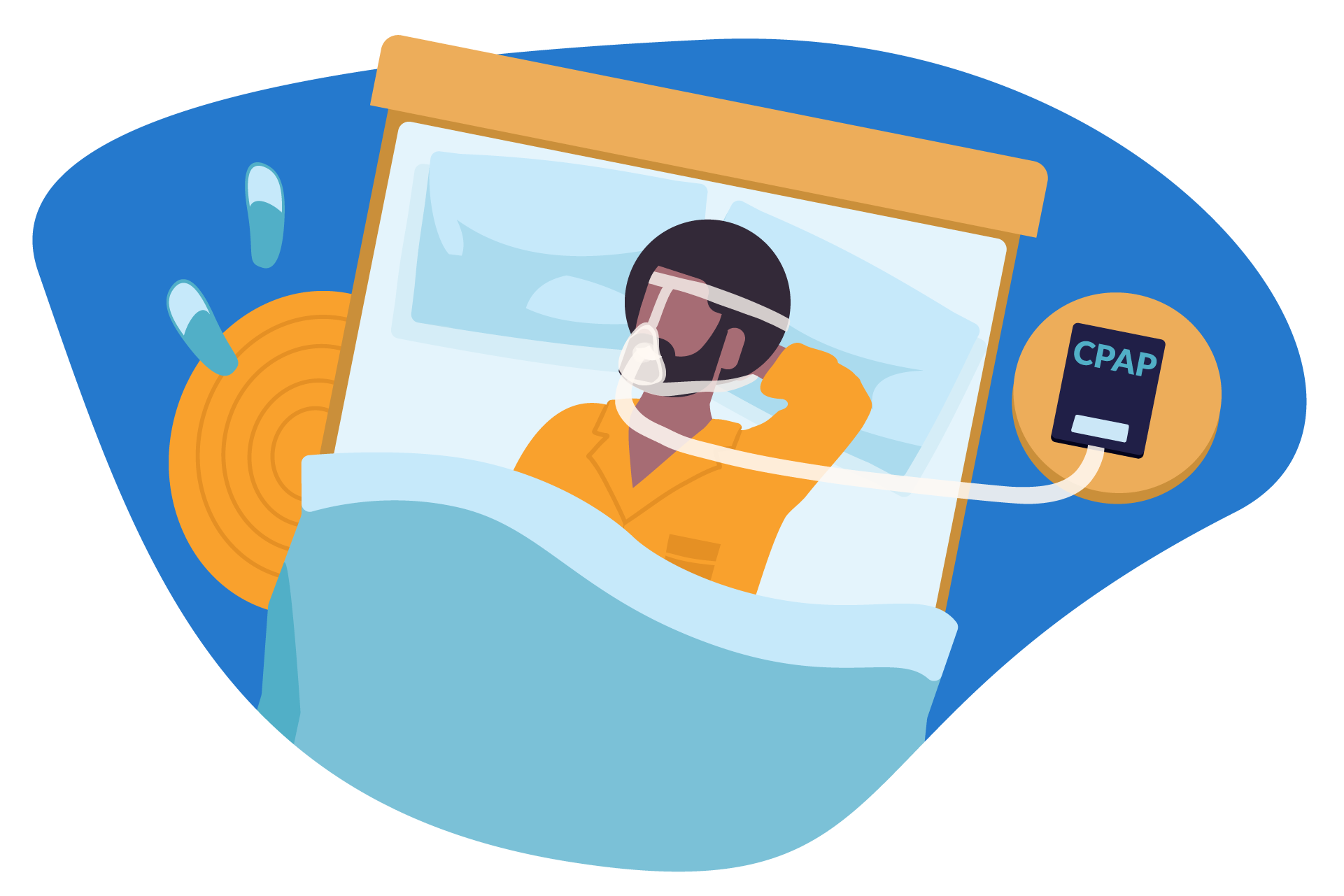 ilustração de uma pessoa dormindo utilizando um CPAP