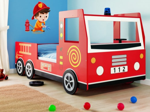 Lit Superposé Enfant Camion de Pompier 90 x 200 cm en Bois - Vipack