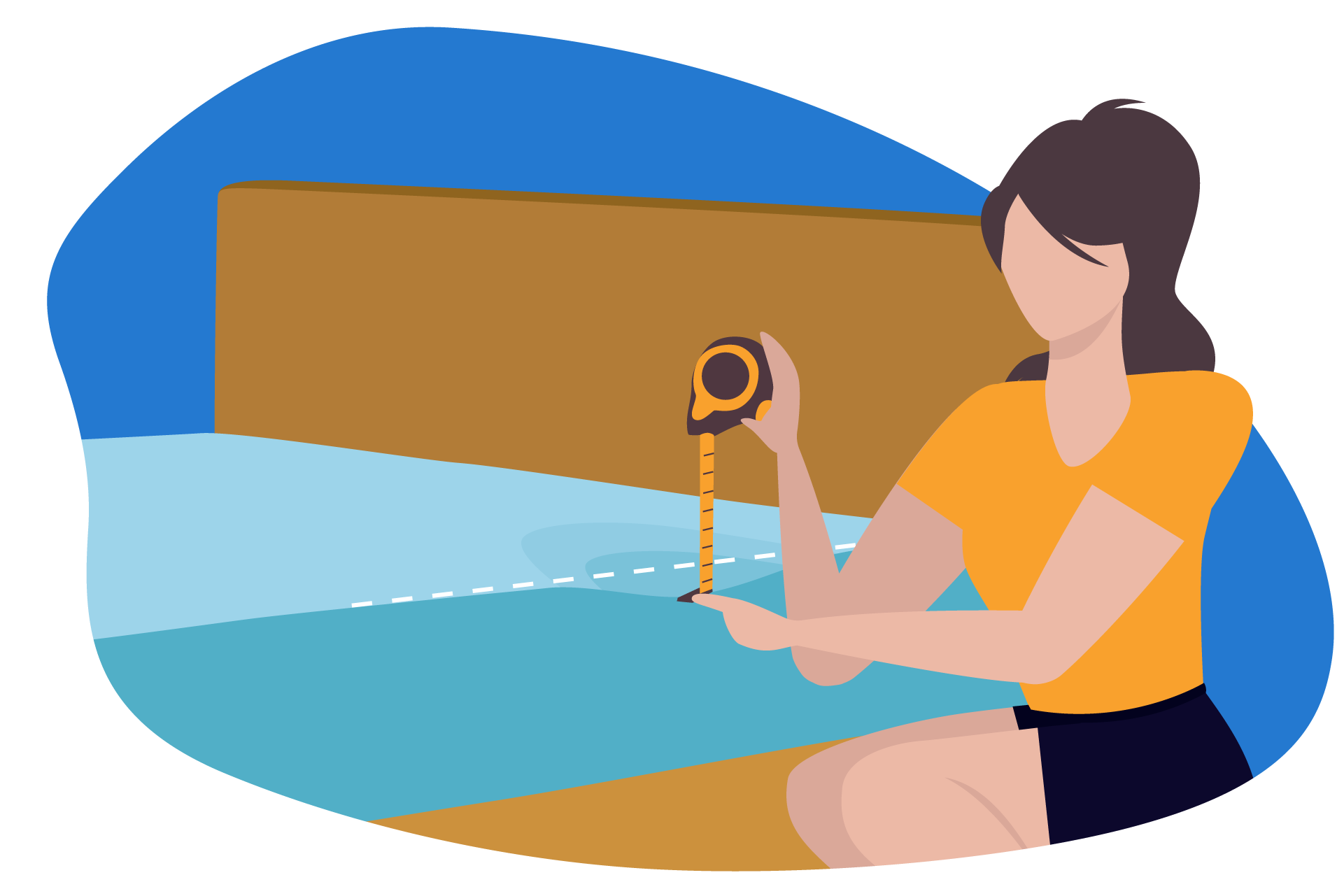 ilustração de uma mulher a medir um colchão